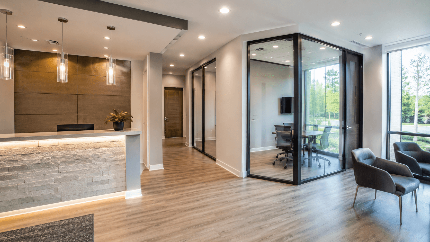 Commercial renovation with modern interior finishes