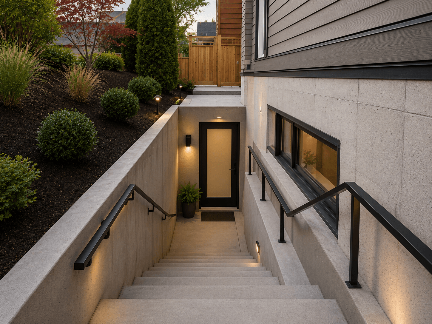 Exterior area after renovation with cleaner entry surfaces, refreshed walkway, and improved curb appeal