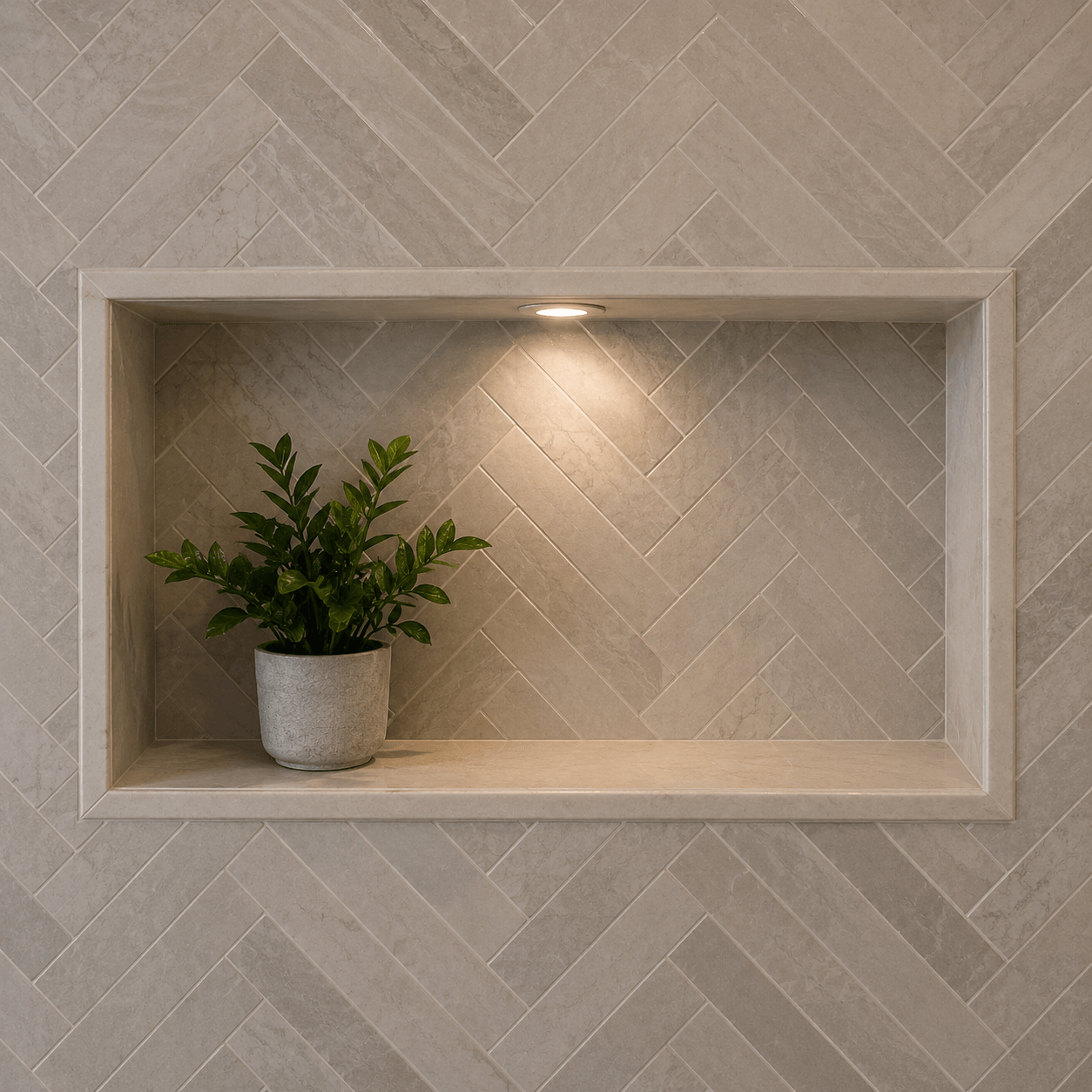 Bathroom tile detail with shower niche from renovation project